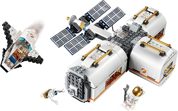 LEGO City Space Lunar Space Station 60227 Space Station Building Set with Toy Shuttle Detachable Satellite and Astronaut Minifigures Popular Space Gift (412 Pieces)