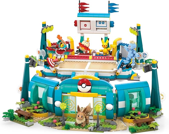 MEGA Pokémon Building Toys Set Training Stadium with 1101 Pieces 5 Poseable Characters and Battle Play for Kids