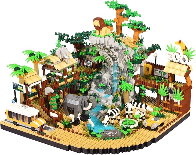 Zoo Micro Building Blocks Set Desert Wildlife Animals Park Building Kit with Lions Elephants Zebras and Safari Truck Home &amp Office Decor Birthday for Adults and Age 14+ (4800PCS)