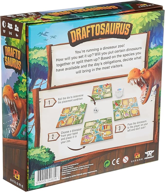 Ankama - Draftosaurus - Jeu de Base - Rédaction de Cartes - Lancer de Dés - Sélection d'Actions Simultanées - Jeu de Stratégie - Déroulement Rapide - Français - 2 à 5 joueurs - ANK9551