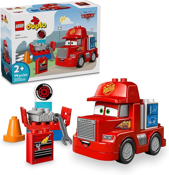 LEGO Disney Pixar Mack at The Race Cars Toys - Pixar Cars Birthday Gift for Toddlers Preschool Boys &amp Girls Ages 2+ - Educational Building Toys Set - 10417