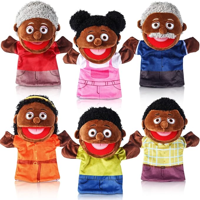 6 Pcs Family Hand Puppets 12 Inch Grandparents Mom &amp Dad Brother &amp Sister Plush Hand Puppet Toys Role-Play Toy Puppets for Kids Storytelling Imaginative Pretend Play Teaching Preschool(6 Fam