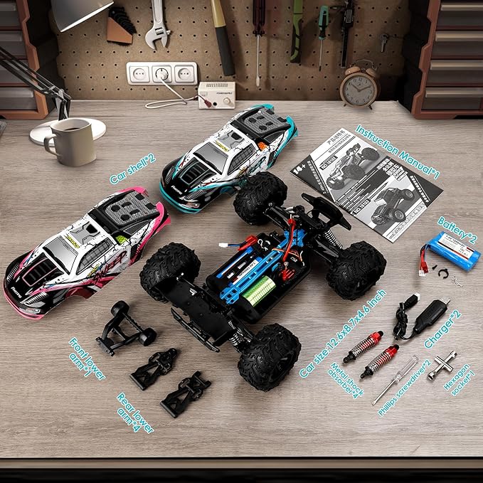 RC Car 1/16 Scale 4WD Brushless High-Speed Remote Control Car Fast 65+ mph All-Terrain Off-Road Truck Adult Electric RC car Including 1500mAh*2 T-Plug Battery Suitable for Adults Boys