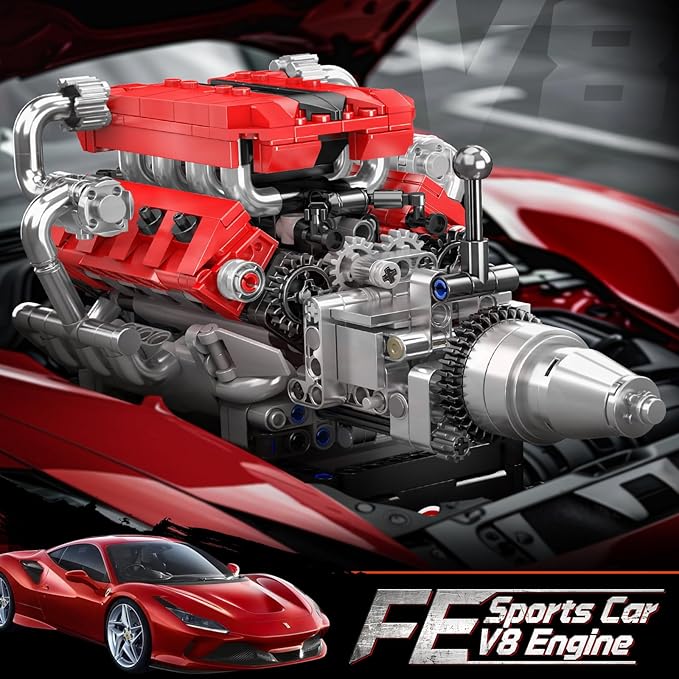 Mould King 10204 V8 Engine Model That Works - Build Your Own V8 Engine Toy 8-Cylinder Petrol Car Engine Replica Model Building Kit for Adult (750 PCS)