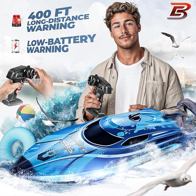 BEZGAR RC Boat 12 inch Remote Control Boat for Kids and Adults 25 KPH Fast RC Speed Boats with 700mAh Battery Ideal Waterproof Toy for Lakes &amp Pools - TX126 Blue