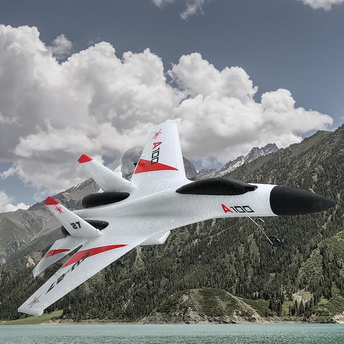 VEVOR RC Plane 2.4GHZ 4 Channel RC Airplane with 6-Axis Gyro Stabilizer&amp2 Batteries Ready to Fly SU-27 Fighter Aircraft Plane Toy for Adults Kids Beginners Boys Birthday/Xmas Child Gift