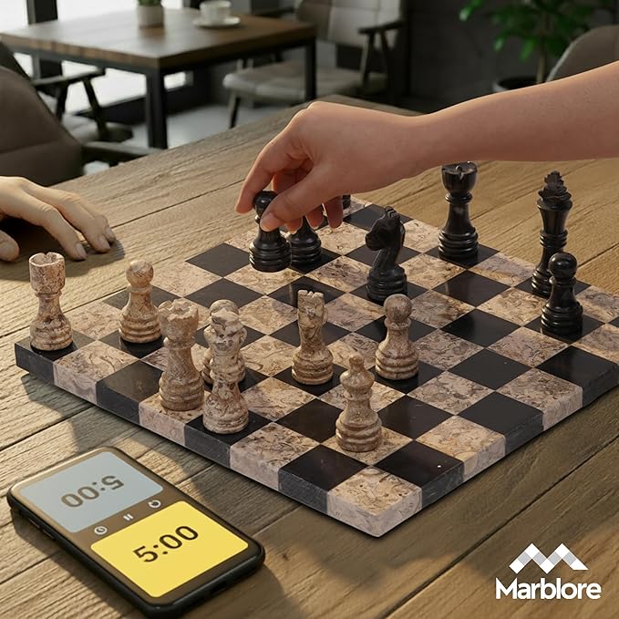 Marble Chess Set 12 Black &amp Coral with 32 Chess Pieces &amp 2 Extra Queens Board Games for Adults Luxury Chess Board &amp Valentines Day Gift for him