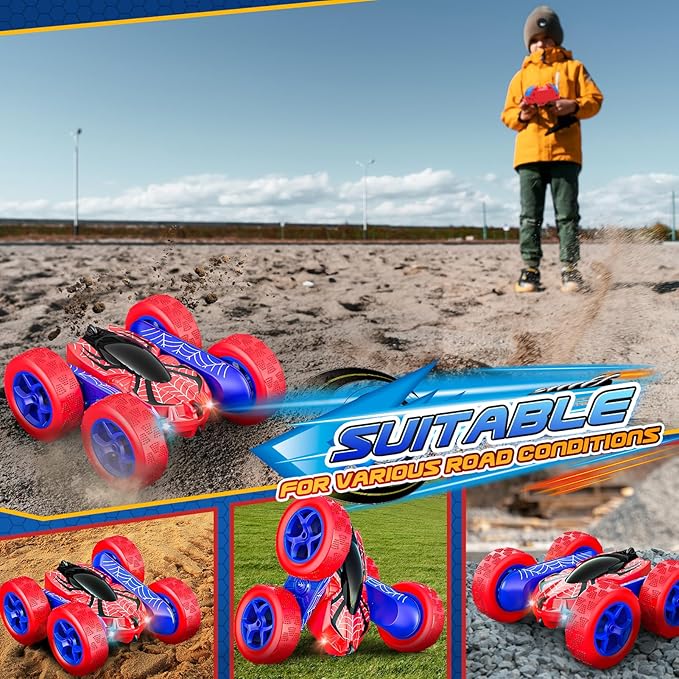 Toys for Boys 4-6360° Rotating 2.4GHz Fast Stunt Rechargeable 4WD Remote Control Car Boy Toys for Age 4-6 5-7 6-8Outdoor Toy RC Car Gifts for Birthday Chritmas Halloween Easter Boys Girls