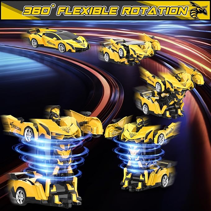 BLUEJAY Transform Rc Cars for Boys 4-7 8-12 2.4Ghz Remote Control Car 1:18 Scale Transforming Robot One-Button Deformation 360° Rotation Car Toy Gifts for Boys 3-5