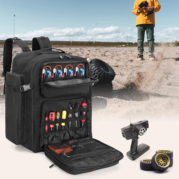 RC Backpack for 1/10 Car RC Storage Bag with Multi Pockets for Tools and Other Accessories Easy Carrying with Adjustable Shoulder Strap (Patent Design)