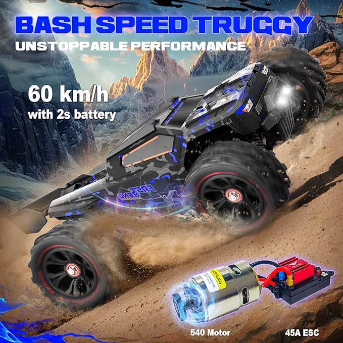 1:14 Scale RC Cars for Adults 60KPH High Speed RC Truggy 4X4 Off-Road Remote Control Truck Waterproof Electric Car with 2S Battery All Terrain RC Vehicle for Snow Sand Beach &amp Rocky Surfaces