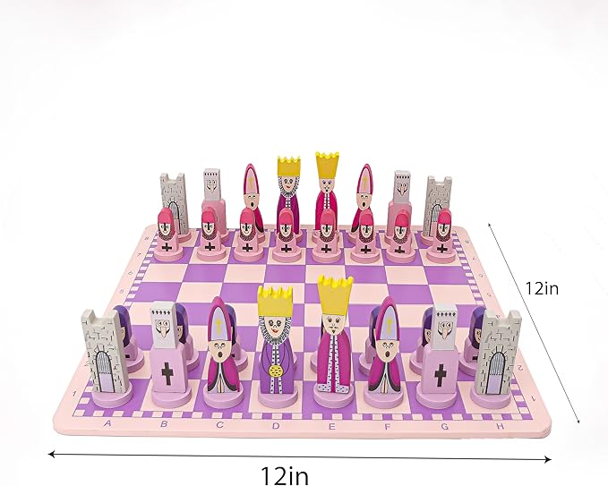 Pink Chess Set Wooden with Board Educational Adults Cartoon Board Game Cute