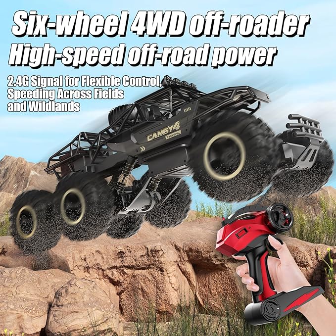 Large Size RC Cars Rock Crawler RC Truck with 2 Rechargeable Batteries Remote Control Monster Truck Durable Metal Body &amp LED Headlights Boy Toys for 4-7 8-12 Kids &amp Adults