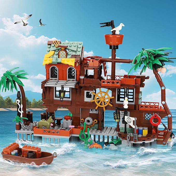 Pirate Dock Ship Building Toys Pirate Themed City Building Block Set A Gift Compatible with Lego Sets for Boys &amp Girl 6-14 &amp Adults (579pcs)