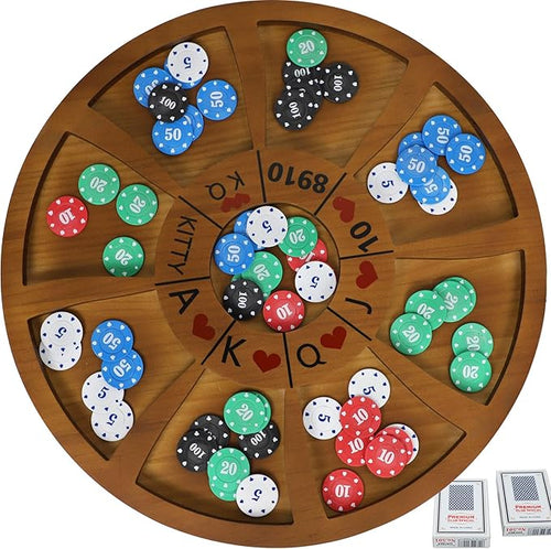 20 inches Michigan Rummy Game Deluxe Set Perfect Blend of A Royal Game of Hearts Rummy Poker Wooden Tripoley Board Game Betting Bluffing Game Classical Family Card Game for Adults 200 Chips…