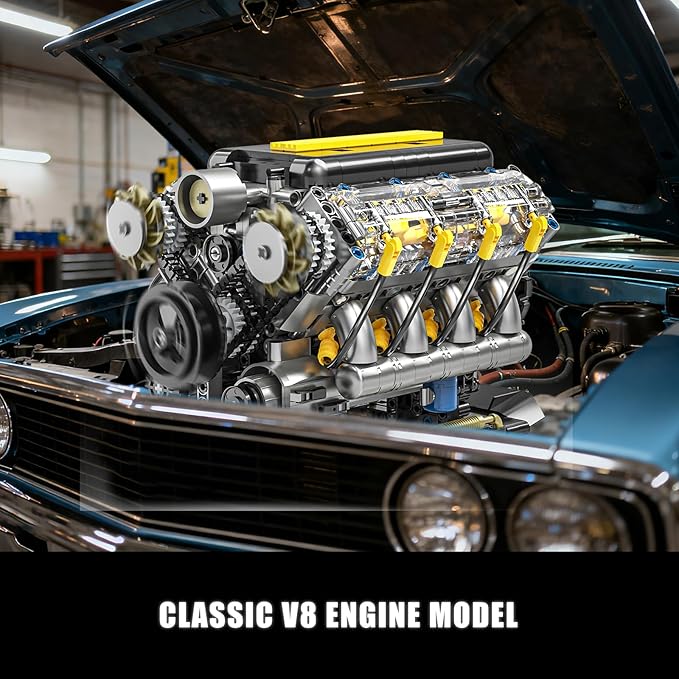 V8 Engine Model Kit That Runs Visible Mini Car Motor Building Blocks Set for Adults Compatible with Lego STEM Physical Science Educational Toy for Teens Boys 14+ (905 PCS)