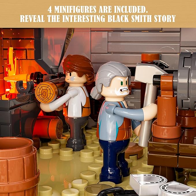 Wild West Blacksmith Lighting Building-Bricks Set - Western Forge House 2042 Pcs Collection Display Set for West Lovers
