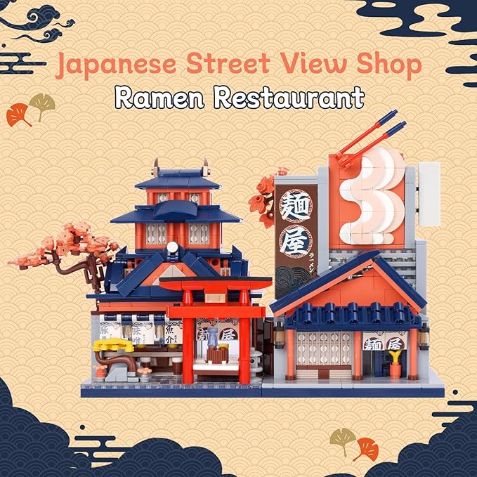 Oichy Japanese Street View Ramen Shop Mini Building Blocks Creative City Architecture Model Set 1083 PCS Mini Bricks Construction Toy Building Sets Idea Gifts for Kids and Adults