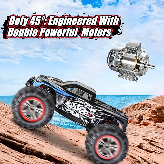 1/10 RTR Fast RC Cars30mph Hobby Electric Off-Road Monster TruckWaterproof High Speed RC Car 4WD Blue Remote Control Car with Two Rechargeable Batteries