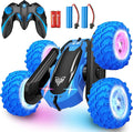 KKONES Remote Control Car 2.4GHz Double Sided 360° Flips Rotating Electric Race RC Stunt Car LED Wheel &amp Headlight High Speed Off Road Cars Toy Gift for 3 4 5 6 7 8-12 Year Old Boy Toys (Blue)