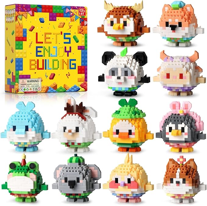 HIGH GODO 12Pack Animals Easter Party Favors Building Set 2491PCS Mini Cute Animals Building Blocks for Goodie Bag Stuffers Party Favors Birthday Gifts for Adult Teens 14+