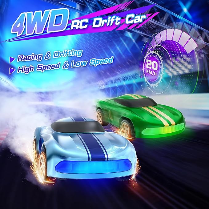 RC Drift Car 1/64 Mini Drift RC Cars 4WD Micro Remote Control Car with LED Lights and Speed Switch Ideal Birthday Cars Toys for Adults Kids Boys Age 6 7 8-12 Blue