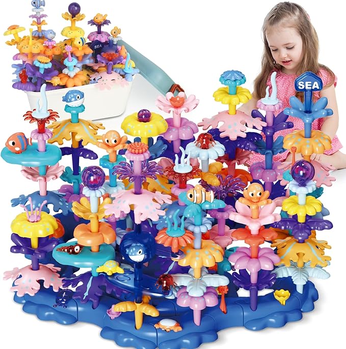 Coral Garden Flower Building Toys for for Toddlers 3-5 Year OldUpgrade DIY Building Blocks Toys for Ages 3-4 GirlsEducational STEM Christmas Birthday Gift for Kids(136PCS)
