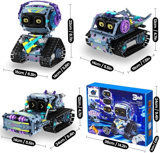 STEM Toys for Boys Ages 8-12 3 in 1 Robotics Kit with Smart Control Educational Erector Set to Build Robot Bulldozer or Truck 519 ABS Pieces USB Rechargeable