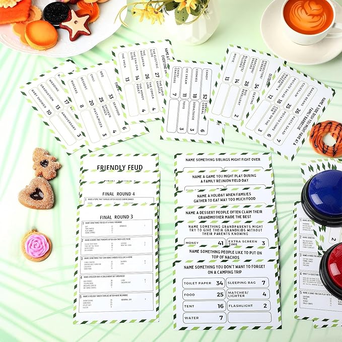 Family Reunion Friendly Feud Game with 2 Answer Buzzers Feud Cards for Game Night Fun Trivia Quiz for Party Groups Team Building(Colorful Family)