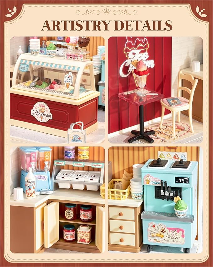 Rolife Super Creator DIY Miniature Plastic House Building Set Playset with LED Suitable for Mini Figures Construction Toys Diorama Kit Gifts for Adults (Flavorful Ice Cream)