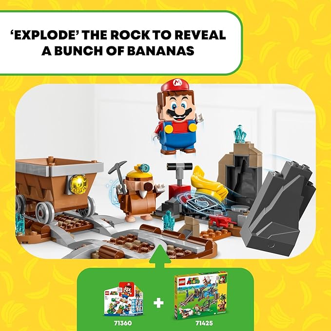 LEGO Super Mario Diddy Kong's Mine Cart Ride Expansion Set 71425 Collectible Building Toy with Brick Built Funky Kong Figure Super Mario Gift Set for Kids Ages 8-10 to Combine with a Starter Course