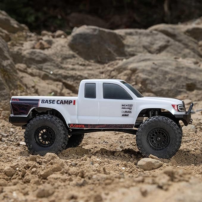 Axial RC Truck 1/24 SCX24 Base Camp 4x4 Rock Crawler Brushed RTR(Everything Needed to Run is Included) - White AXI-1219T1