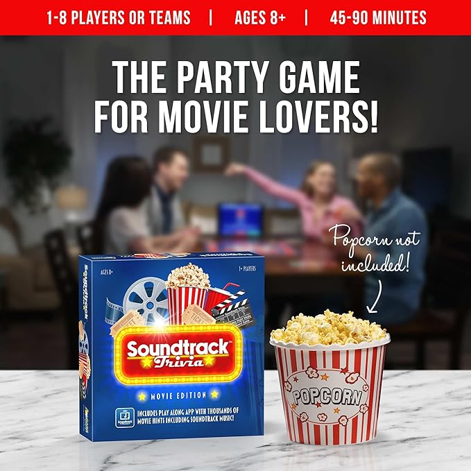 Soundtrack Trivia Movie Trivia Game for Adults | Name The Movie from a 15 Second Music Clip | Board Game for Adults Kids Ages 8+ 1 or More Players | Music Game with Companion App