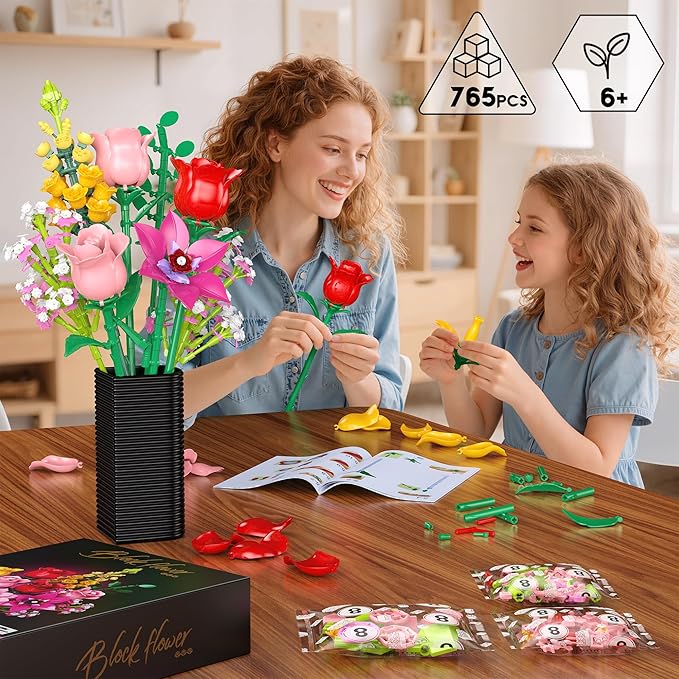 Flowers Bouquet Building Set 765PCS Wildflower Botanical Collection Kit Artificial Plant Floral Toy for Adults Women Kids Girls Home Office Decor Gift for Christmas Valentine's Day Mother's Day