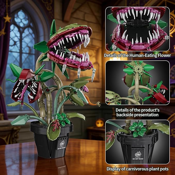 Carnivorous Monster Plant Building Set Venus Flytrap Model Kit for Adults &amp Teens Articulated Cannibal Flower with Do Not Touch Pot Creative Botanical Decor &amp Gamer Room Display Gift