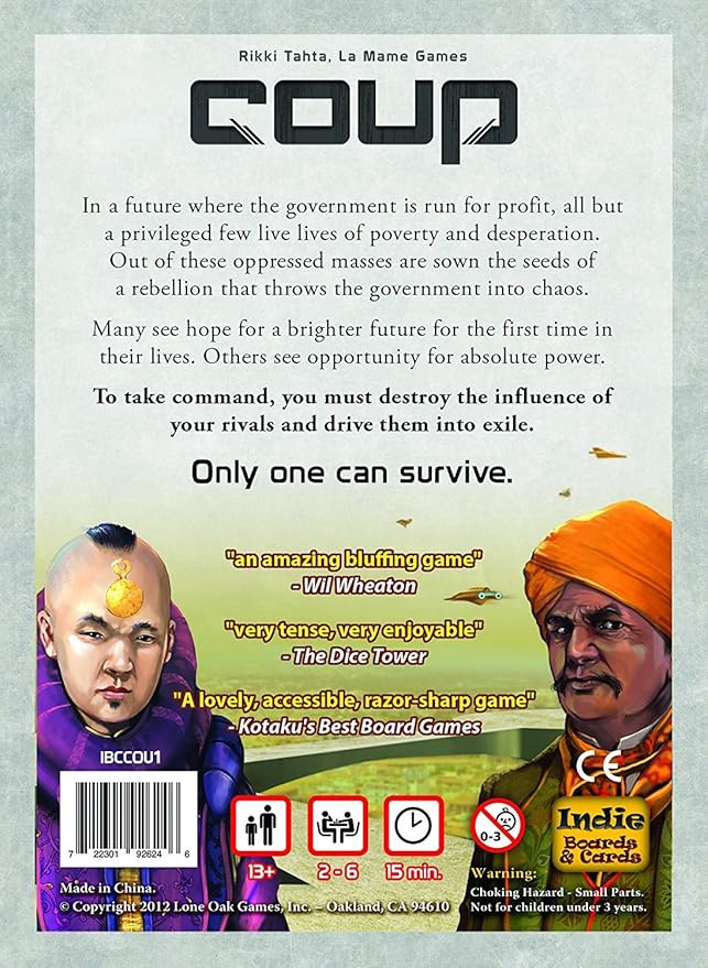 Coup Game Bundle Including Coup (The Dystopian Universe) and Coup Reformation Expansion by Indie Boards and Cards (2 Items)