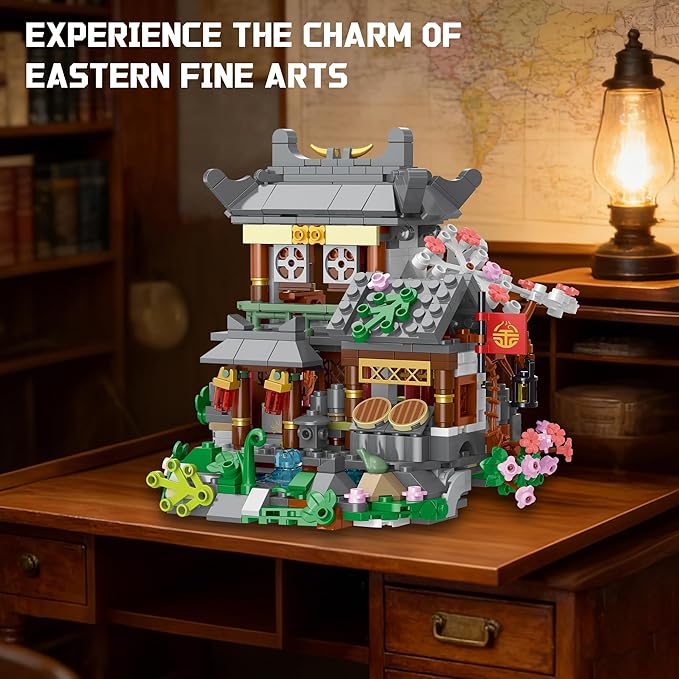 Peach Blossom Bonsai Tree House Building Set with Light 3 in 1 Compatible with Lego Japanese Architecture Model Collection for Adults Girls - 1095PCS
