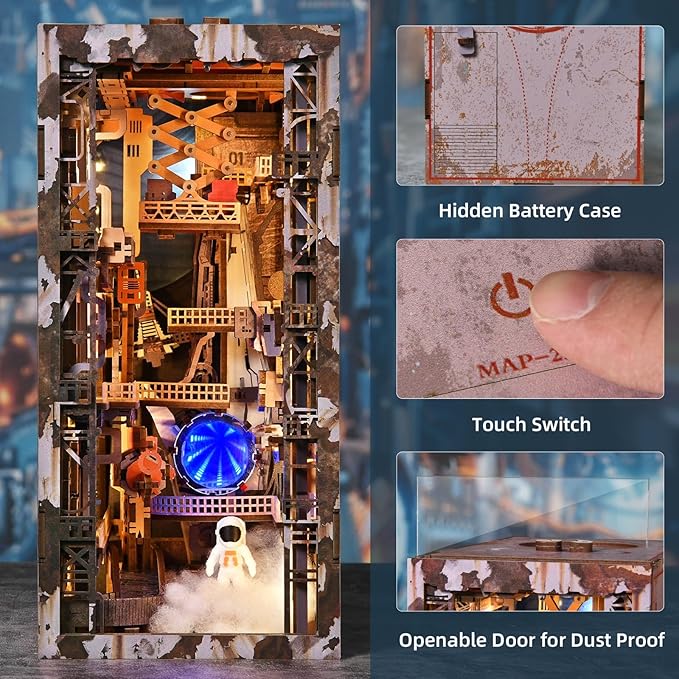 Book Nook Kit - DIY Miniature House Dollhouse Kit for Adult and Teens Tiny House Bookshelf Decor 3D Wooden Puzzle Gifts for Family Friends (Aerospace Foundry)