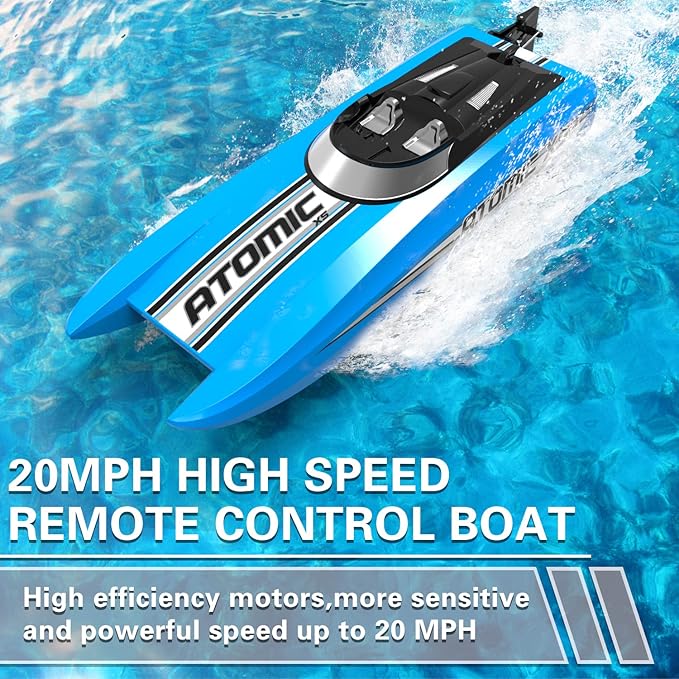 volantexrc Remote Control Boats for Pools and Lakes 20+MPH AtomicXS High Speed RC Boat for Adults Toy Boat Gifts with 2 Batteries &amp Reverse Function (795-5 Blue)