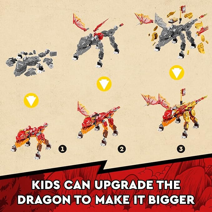 LEGO NINJAGO Kai’s Fire Dragon EVO Toy 71762 for Kids with Cobra &amp Boa Snake Warrior Figures and Kai Minifigure Collectible Mission Banner Series