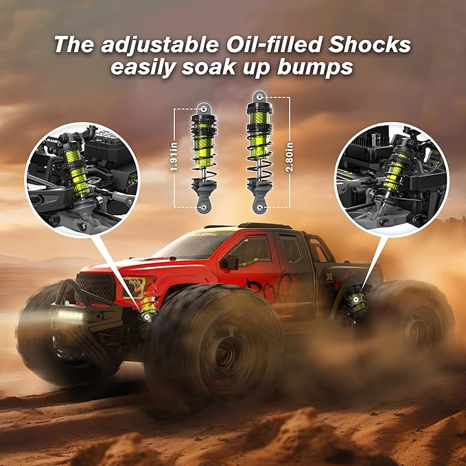 1/14 Brushless RC Cars Monster Truck RC Truck 50+ MPH 4WD Waterproof Red Ages 8+