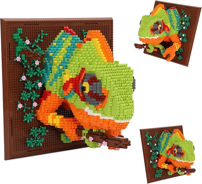 3D Wall Art Chameleon Animal Micro Building Blocks Set for Adults 2688 PCS Unique Home Decor &amp Creative Table Display Creative Gift Toy for Art Enthusiasts And People Who Love Building Blocks