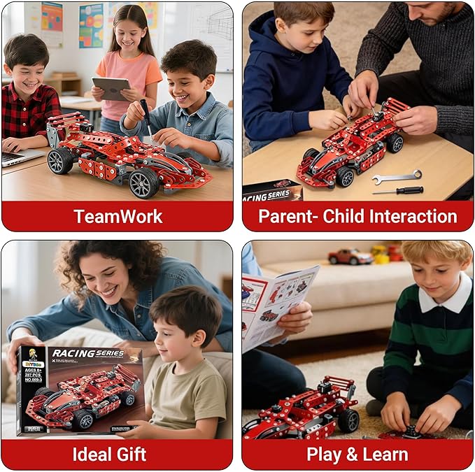 Metal Car Kit 287 Pcs Metal Building Car kit Toy Model Car Kit DIY Assembly Toy Kit STEM Educational Toys for Kids Ages 8 9 10 11 12 Teens and Adults (Racing Car)