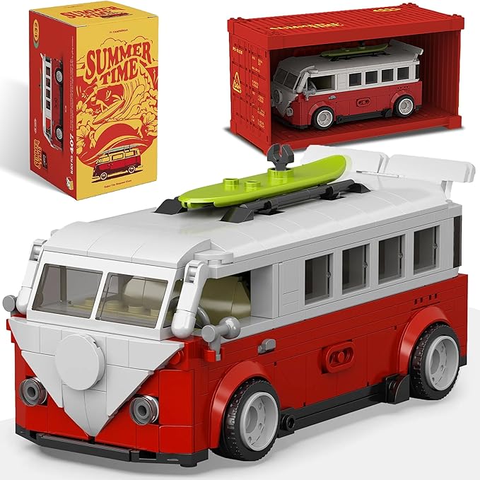 dOMOb VW Transporter Camper Car Building Blocks Kit – 407 pcs Building Blocks Set w/Container Display Box – Modular Scale 1:32 Model – Bricks Toy for Kids &amp Adults 8+ – for Boys Hobbyist Collect