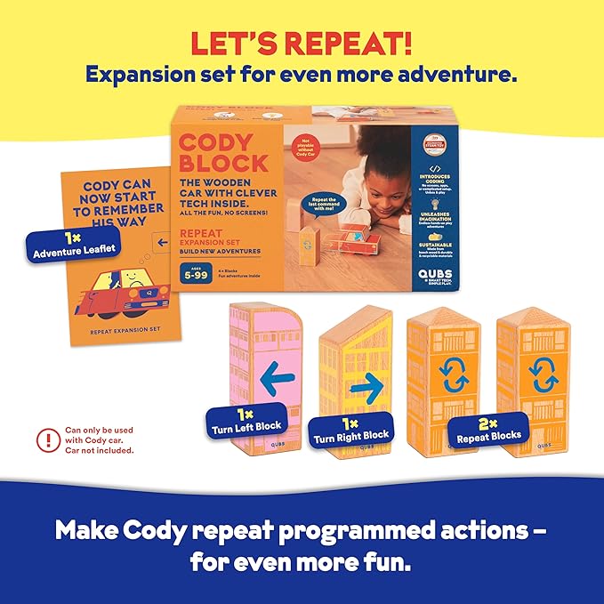 Cody Block Repeat Expansion Set Educational Wooden Building Blocks and Car STEM Toys for Preschool Kids Ages 3+