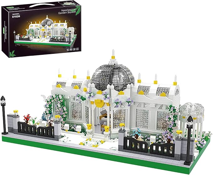 Neoclassical Garden Square Micro Blocks Building Set 2397 PCS Architecture Model with Central Grand Piano &amp Crystal Dome Street ViewToy for Adults Home Decor Gift