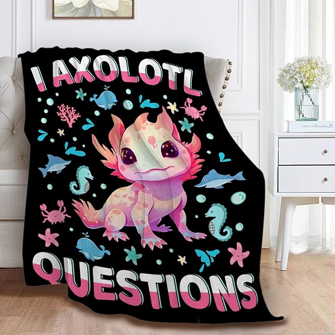 I Axolotl Questions Blanket Gifts for Girls Boys Women - Super Soft Cozy Warm Throw Sheet for Couch Bed Sofa Office Decor All Season 90x120 for Whole Family
