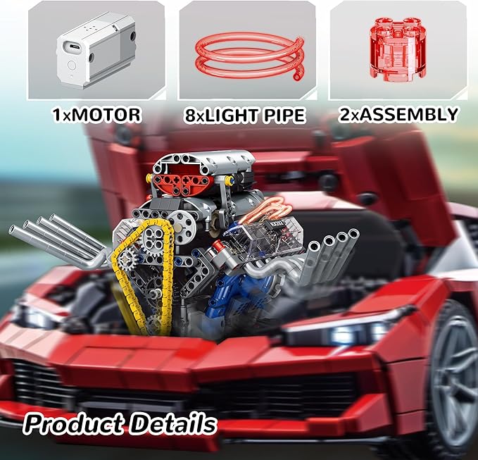 Mini V8 Engine Kit that Runs Building Set Technic Model with Motor Light &amp APP Control Mechanic Engineering Collectible for Adults Boys 14 Years &amp Up