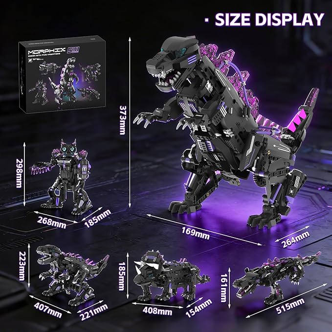 5 in 1 STEM Robot Building Blocks Sets APP &amp Remote Control Robotic Kits 5 in 1 Tyrannosaurus Rex/Triceratops/Monster/Crocodile/Robot Toys Creative Model Gift for Adults Teens 953 PCS