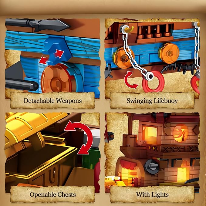 Pirate Ship Building Sets with Lights Creative Model Ship Boat Pirate Themed Toys Building Kits for Home Decor 916 Pieces Christmas Birthday Gift for Adults Teens 14+